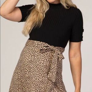 Pink blush- Black Animal Print Colorblock Maternity Dress
